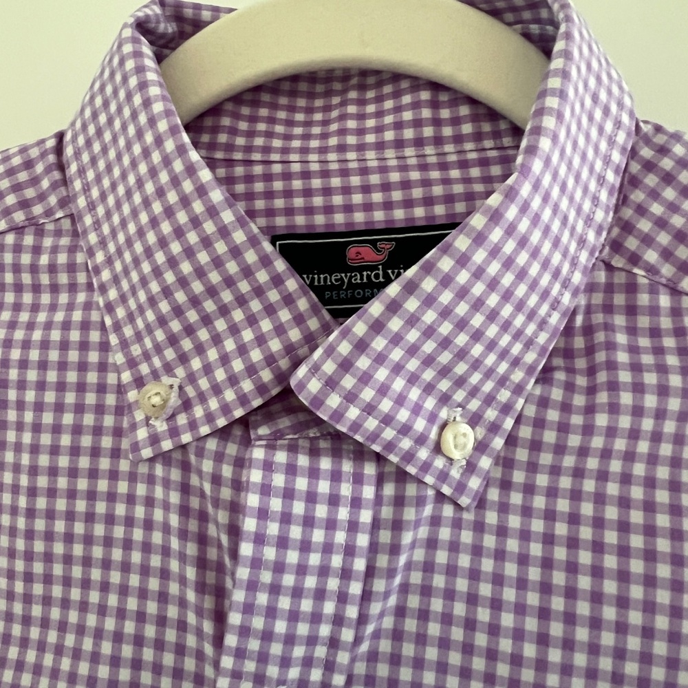 Men’s Vineyard Vines Wht/Lilac  Performance Button Down- Size SM - Picture 2 of 15